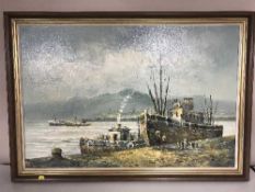 H Walter : Boats at low tide, oil on canvas.