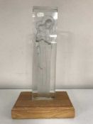 A Lalique of Paris glass figure - Madonna with child on wooden plinth