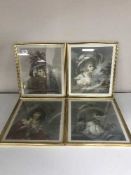 Four gilt framed antiquarian framed prints signed in pencil - figures in 19th century dress