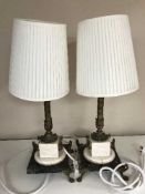 A pair of continental marble ormolu mounted column table lamps (2)