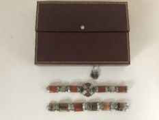 Two antique silver hard stone agate bracelets (2) CONDITION REPORT: Stones in