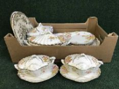 A box of Stoke on Trent Staffordshire plates, CTM meat plate,
