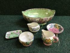 A Maling rosine pattern dish and five other pieces of Maling