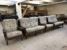 An oak framed four piece lounge suite