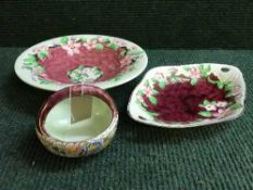 Three pieces of Maling peony rose pattern china