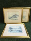 Three contemporary gilt framed prints - local