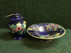 A Maling vase and cover with similar lustre dish