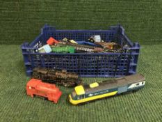 Two boxes of Hornby railways, locomotives, assorted track,
