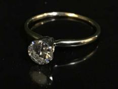 A 14k solitaire diamond ring, approximately 0.9ct, colour H/I, Vs2, ring size N/O.