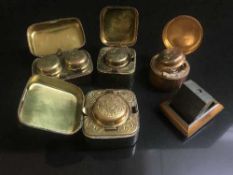 Four assorted inkwells and another inkwell