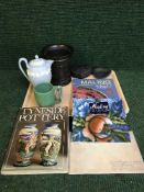 A tray of Wedgwood black basalt vase, similar trinket box and dish, Wedgwood mug,