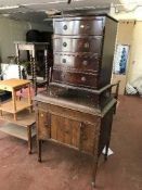 An oak Columbia Grafonola cabinet and a four drawer chest