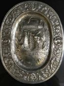 A superb quality oval Victorian silver plaque depicting a scene from mythology,