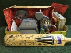 Two boxes of leather briefcase, cricket bat, flat screen TV and other electricals, board games etc,