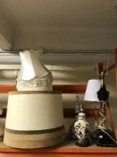 Four assorted table lamps and shades and a standard lamp