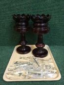 A pair of Victorian glass lustres with crystal drops