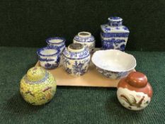 A tray of Ringtons caddy, pair of Maling pot,