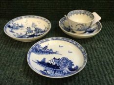 An eighteenth century blue and white English miniature tea bowl and saucer, probably Caughley,