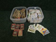 Two boxes of cigarette cards and match boxes