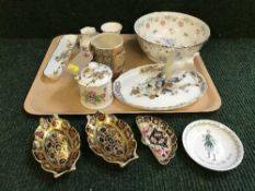 A tray of three Royal Crown Derby Imari pattern dishes, Jasper ware pot,