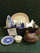 A box of Port Merion table ware, blue and white plates,