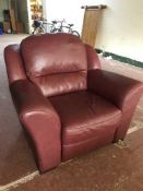 A red leather armchair