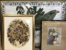A framed still life watercolour, framed flower petal still life,