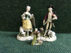 Three Meissen style china figures