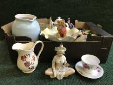 Four boxes of assorted lustre ware, cake stands, Crown Devon pottery,