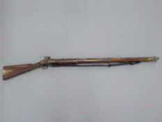 A 19th century Indian percussion cap three-band musket, with 99cm barrel, walnut stock,