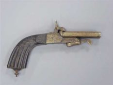 An unusual mid-19th century Belgian double-barrelled breach-loading pinfire pistol,