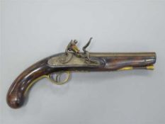 A late 18th/early 19th century flintlock pistol, the lock signed Hooke?, the 17.