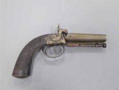 A 19th century double barrelled percussion cap pistol, barrel length 9.