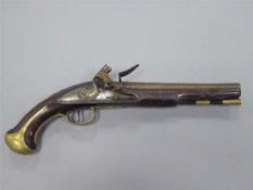 A late 18th/early 19th century flintlock pistol by Griffin, the 20cm barrel with proof marks,