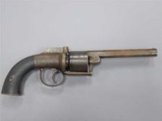 A mid-19th century double action percussion cap top-hammer transitional revolver, circa 1850,