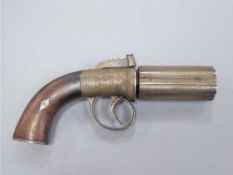 A mid-19th century percussion cap top-hammer pepperbox revolver,