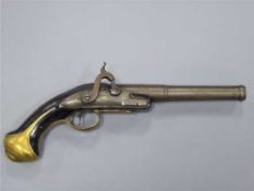An early 19th century percussion cap pistol, signed W. Turney, London, with 13.