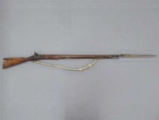 A 19th century percussion cap musket, stamped Henshaw, with 98cm barrel, walnut stock, sling,