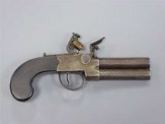 A late 18th/early 19th century over-under double barrelled flintlock pistol, with 7.