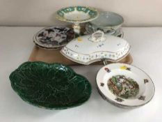 A tray of antique Derby china tureen, cabinet plates,
