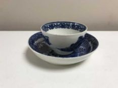 A late eighteenth century Caughley china blue and white tea bowl and saucer, saucer diameter 12 cm.