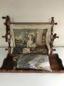 A mahogany frame with tapestry and tray