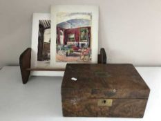 A Victorian walnut writing box together with a pine book rack