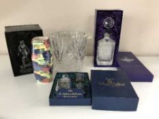 A crystal wine bucket together with a pottery vase, Edinburgh crystal decanter,