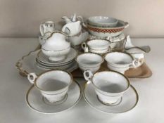 A tray of antique china tea ware, milk jug and basin,