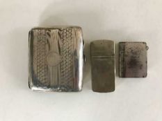 A silver cigarette case and two vesta cases