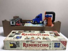 A box of children's toys, fire truck,