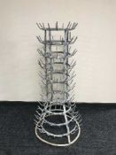 A galvanized bottle rack
