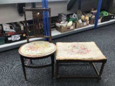 An inlaid Victorian bedroom chair and an oak stool