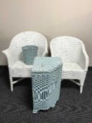 Five items of painted wicker furniture - three chairs,